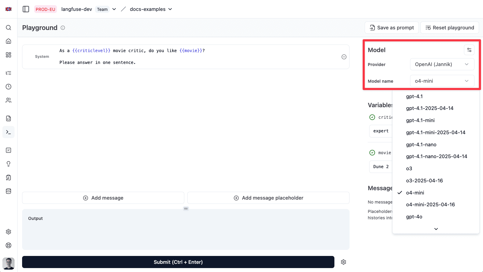 Select the model you want to use